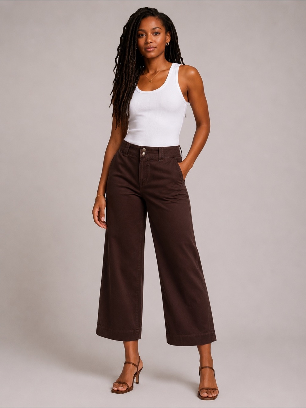 intro. Wide Leg Crop Cotton Pants in Chocolate Brown Size 6 Petite